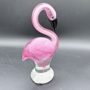 Art Glass Flamingo Ocean Cute Bird Paperweight MCM Figurine 8"  No Chips